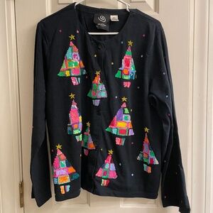 Vintage Michael Simon Christmas Tree Sequin Black Cardigan